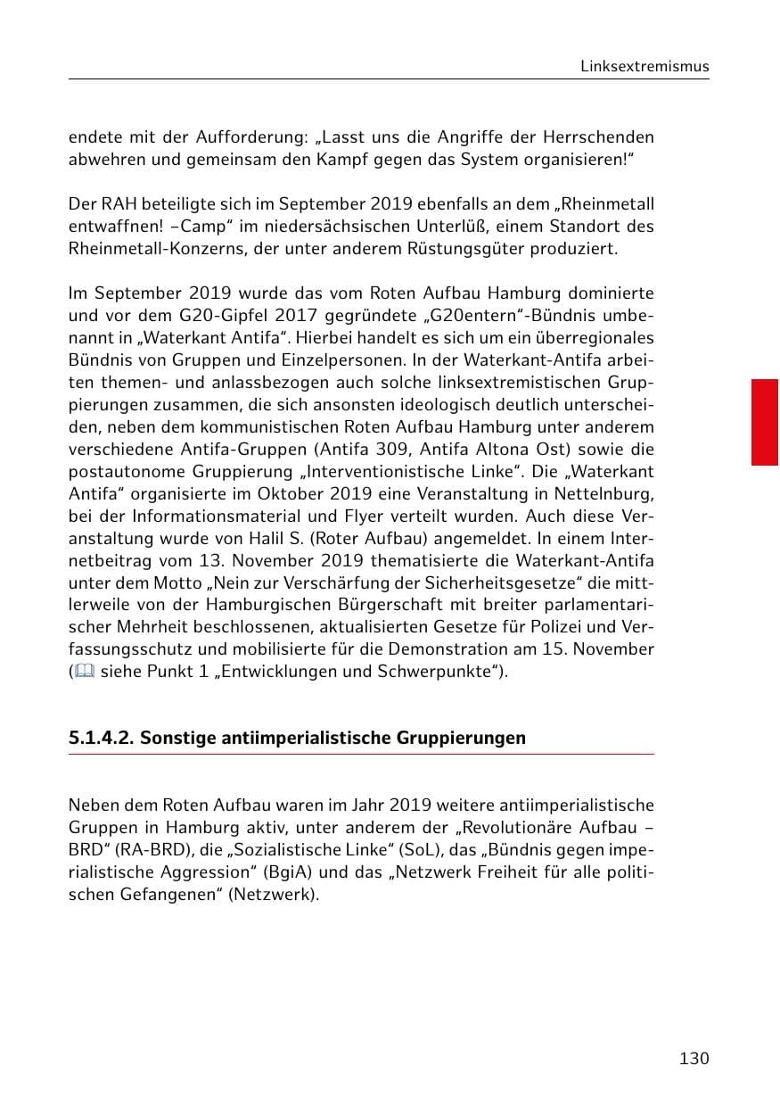 Seite 131 des Verfassungsschutzbericht 2019 Hamburg