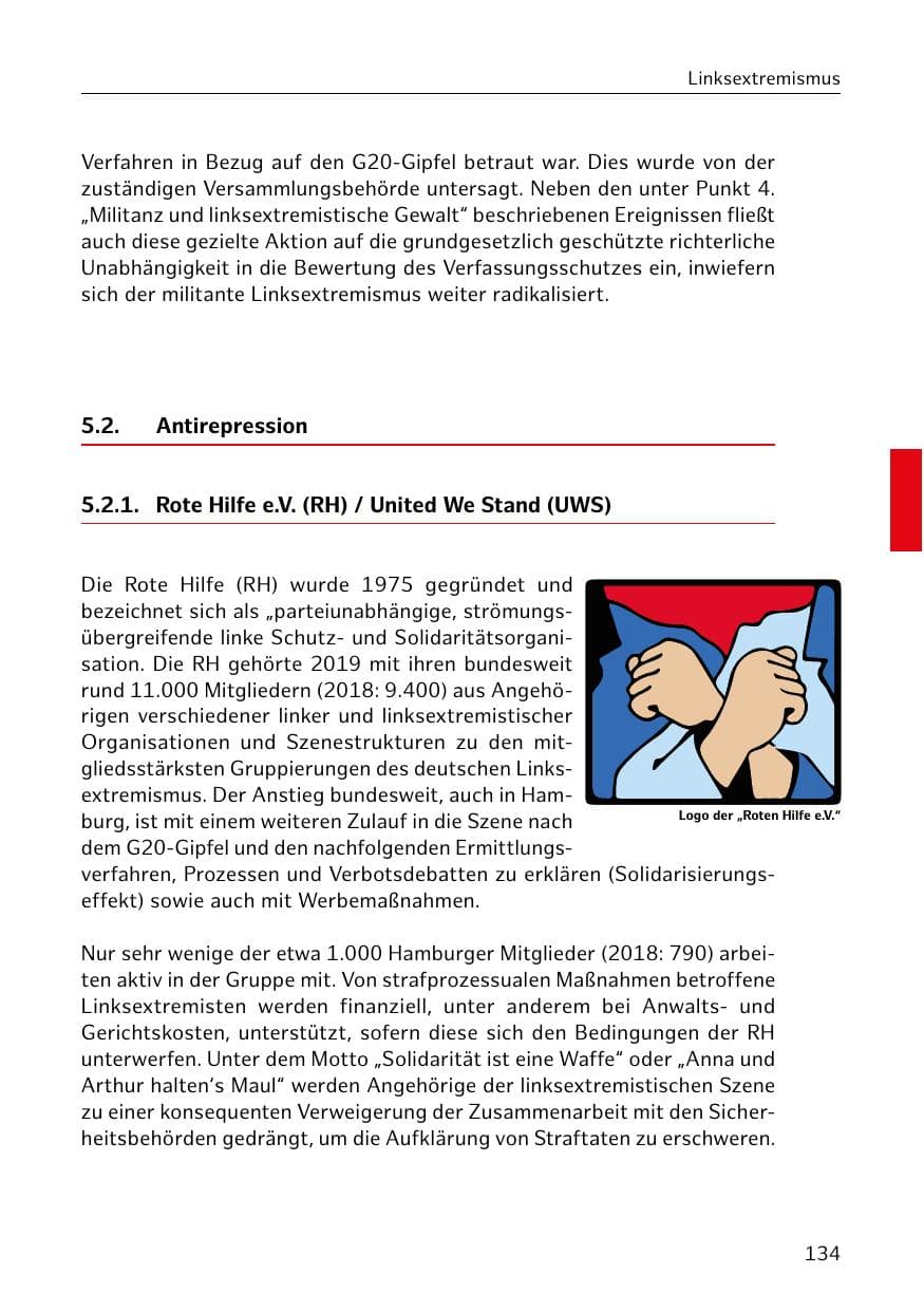 Seite 135 des Verfassungsschutzbericht 2019 Hamburg