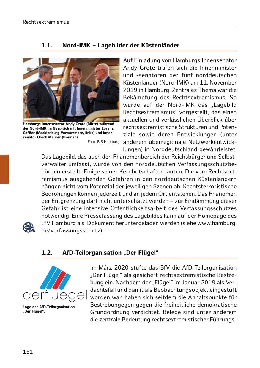 Seite 152 des Verfassungsschutzbericht 2019 Hamburg