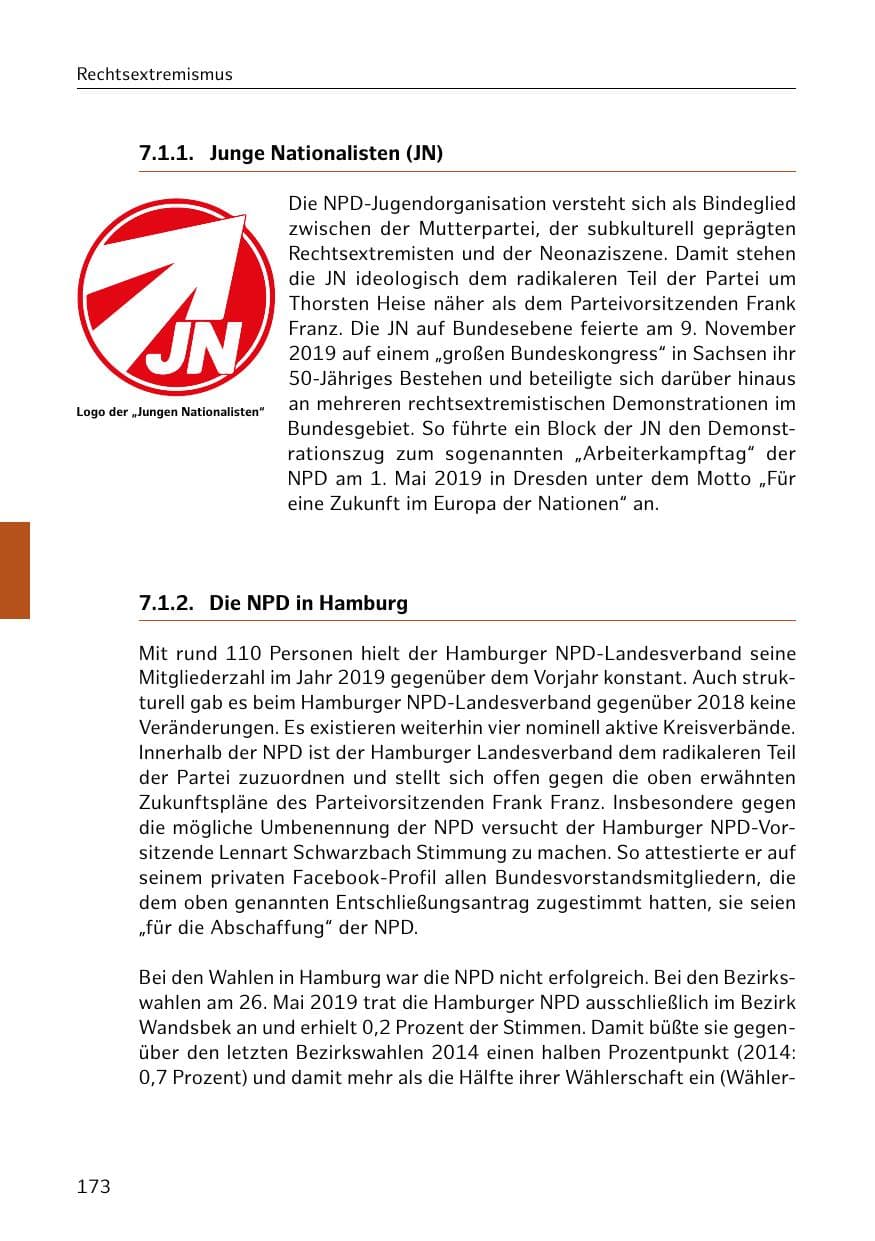 Seite 174 des Verfassungsschutzbericht 2019 Hamburg