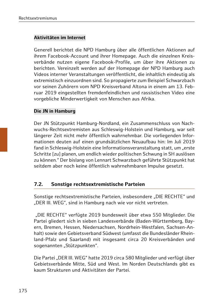 Seite 176 des Verfassungsschutzbericht 2019 Hamburg