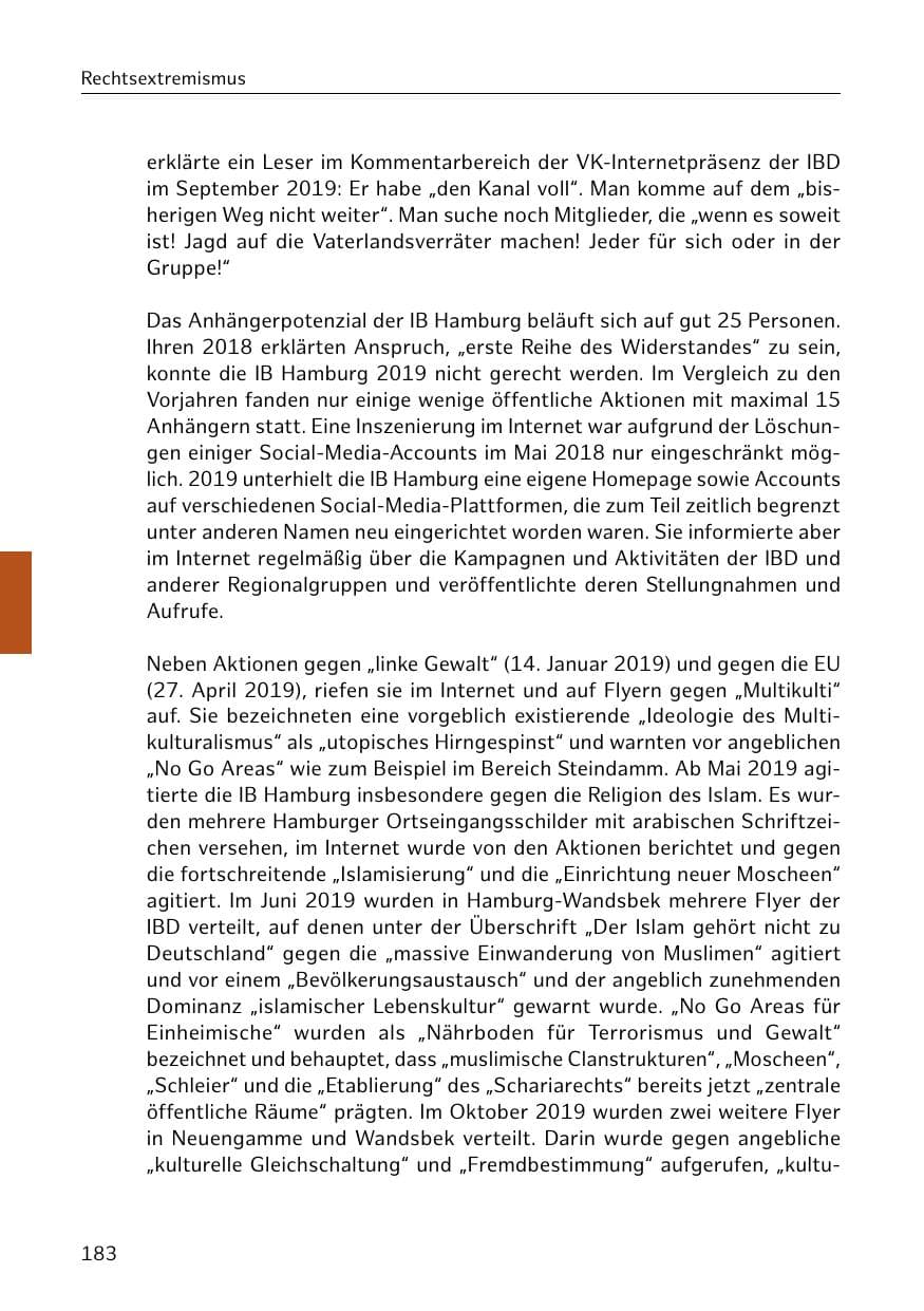 Seite 184 des Verfassungsschutzbericht 2019 Hamburg