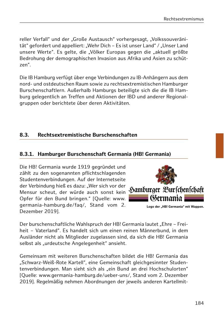 Seite 185 des Verfassungsschutzbericht 2019 Hamburg