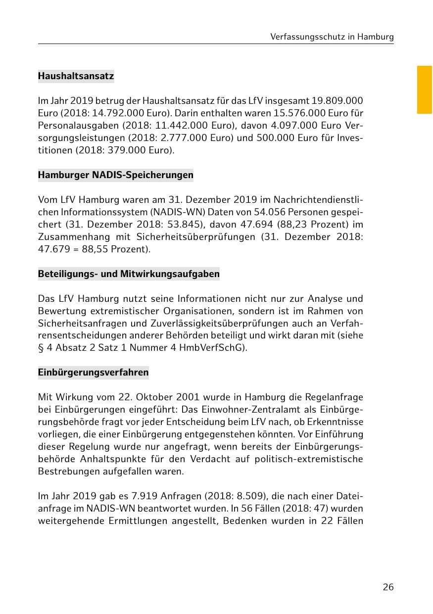 Seite 27 des Verfassungsschutzbericht 2019 Hamburg