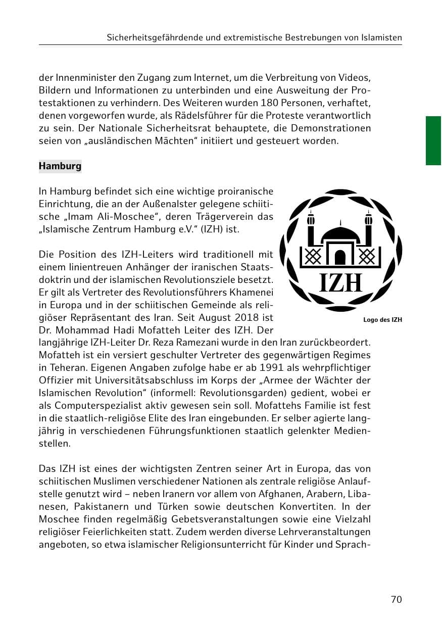 Seite 71 des Verfassungsschutzbericht 2019 Hamburg