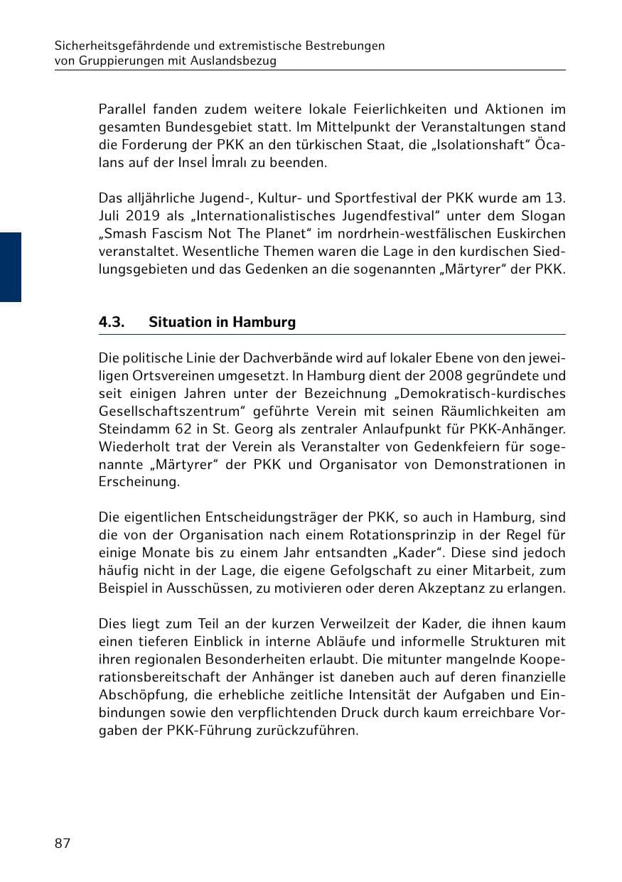 Seite 88 des Verfassungsschutzbericht 2019 Hamburg