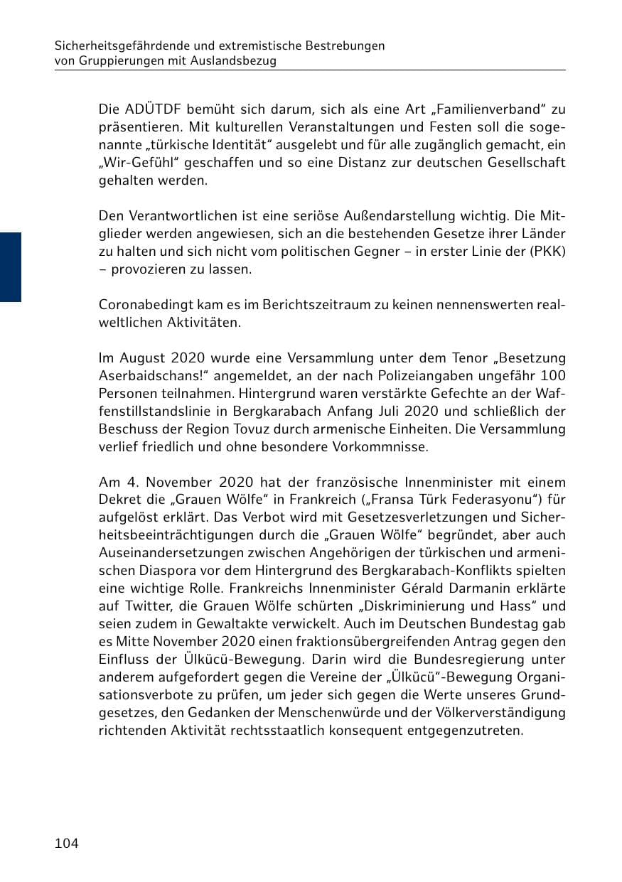 Seite 104 des Verfassungsschutzbericht 2020 Hamburg