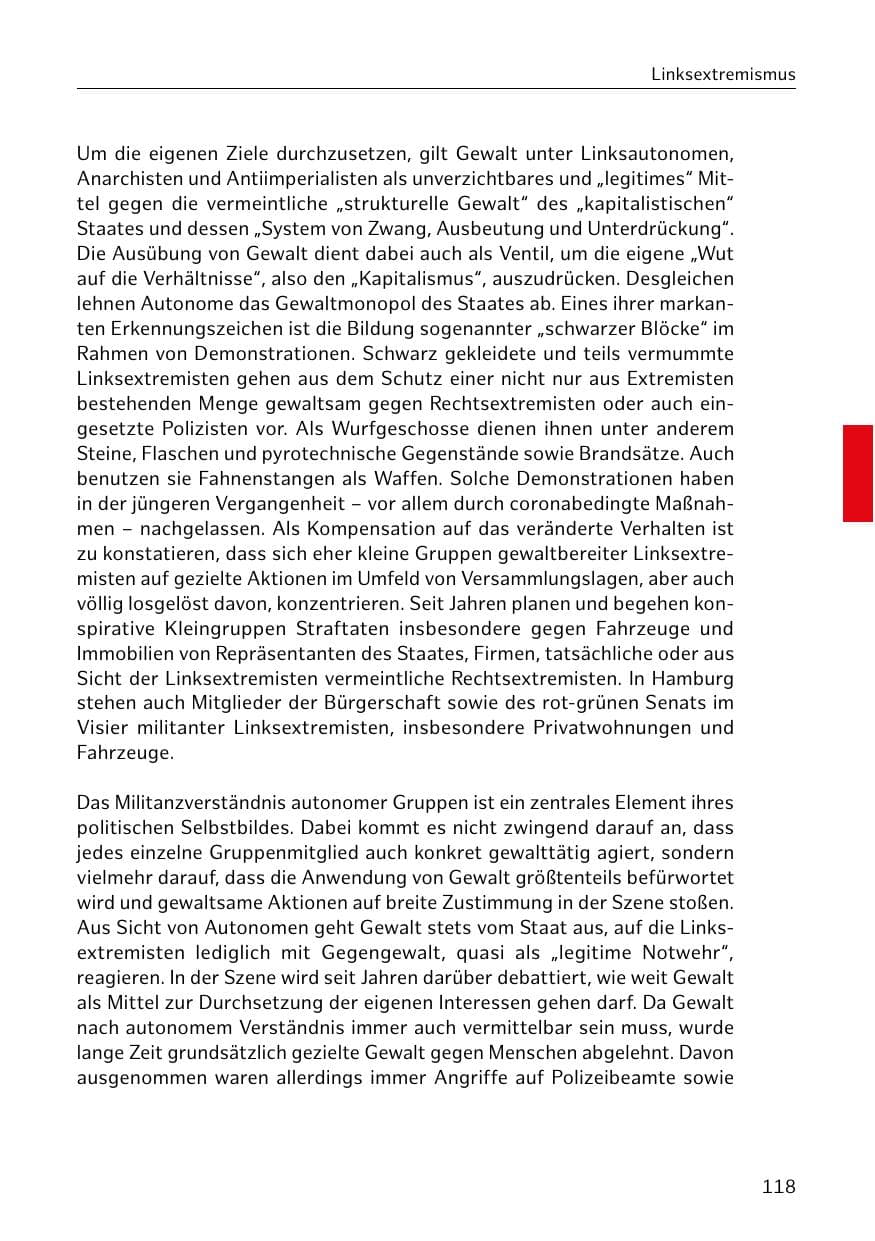 Seite 118 des Verfassungsschutzbericht 2020 Hamburg