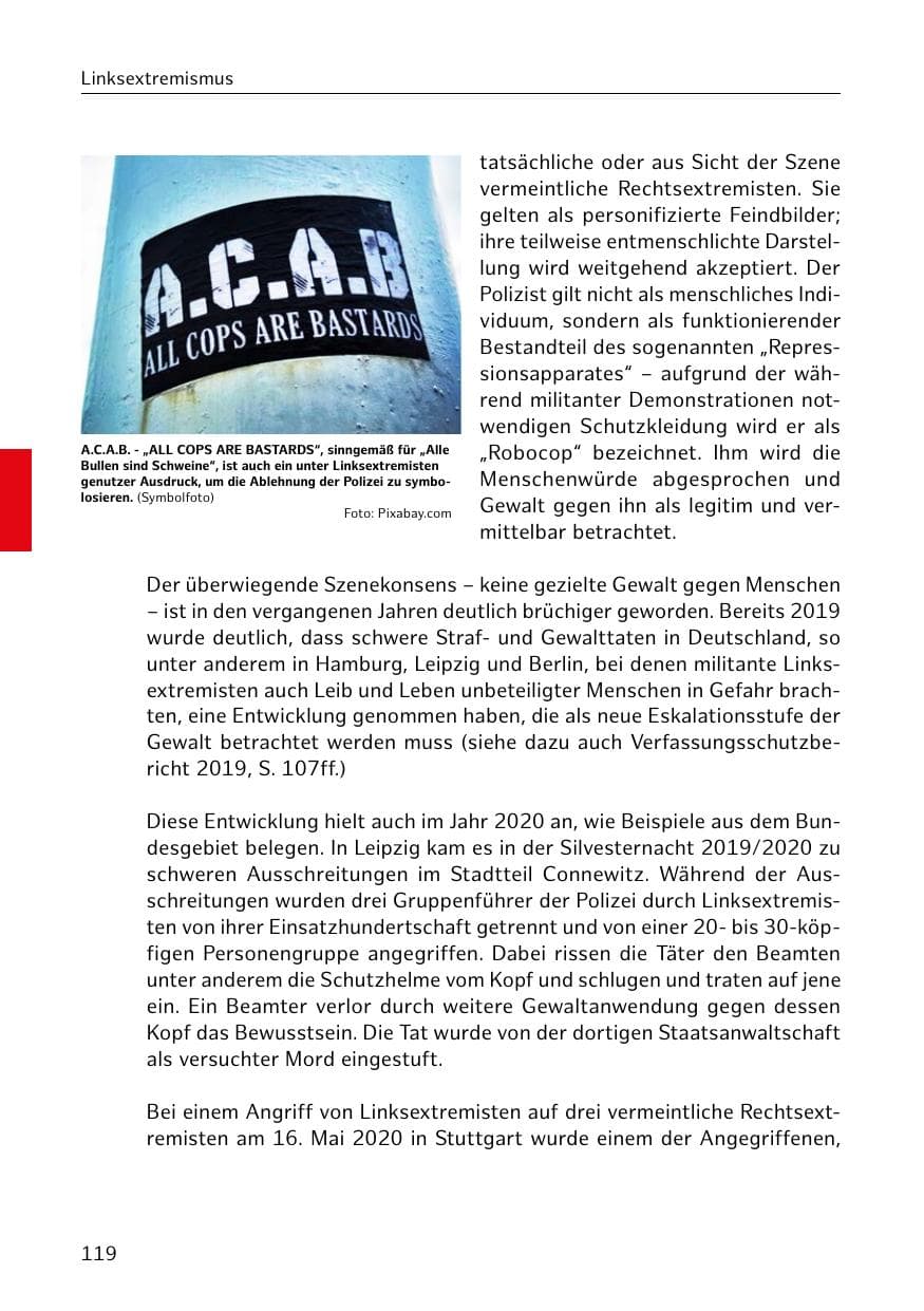 Seite 119 des Verfassungsschutzbericht 2020 Hamburg