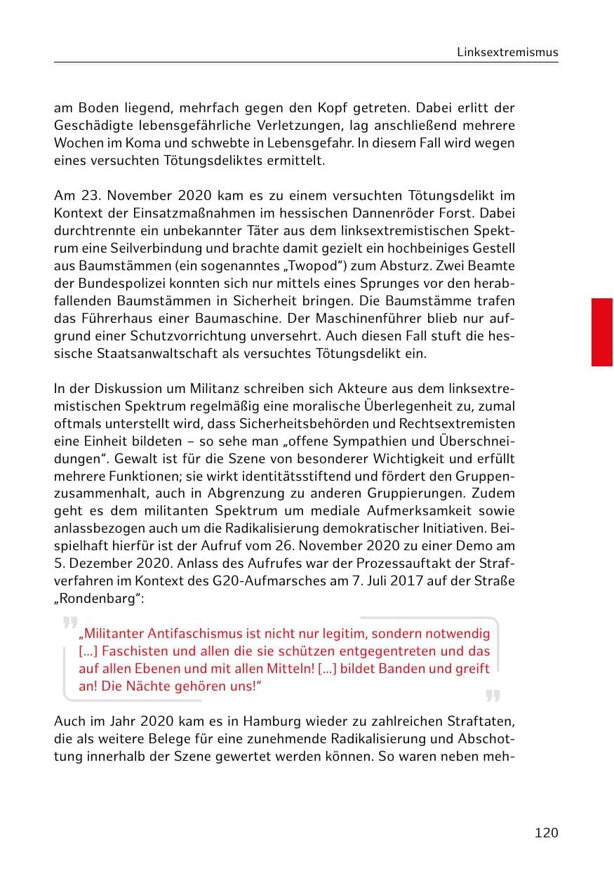 Seite 120 des Verfassungsschutzbericht 2020 Hamburg