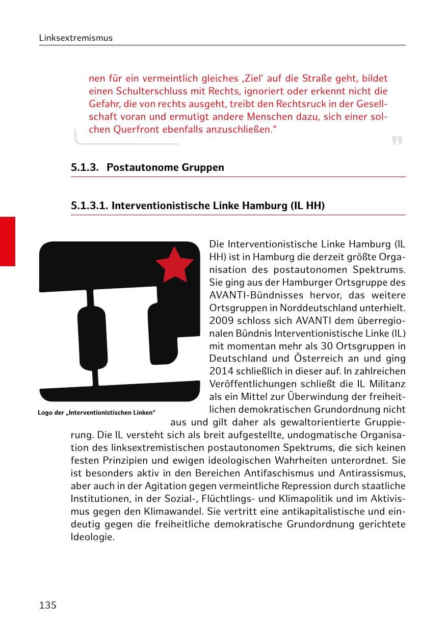 Seite 135 des Verfassungsschutzbericht 2020 Hamburg
