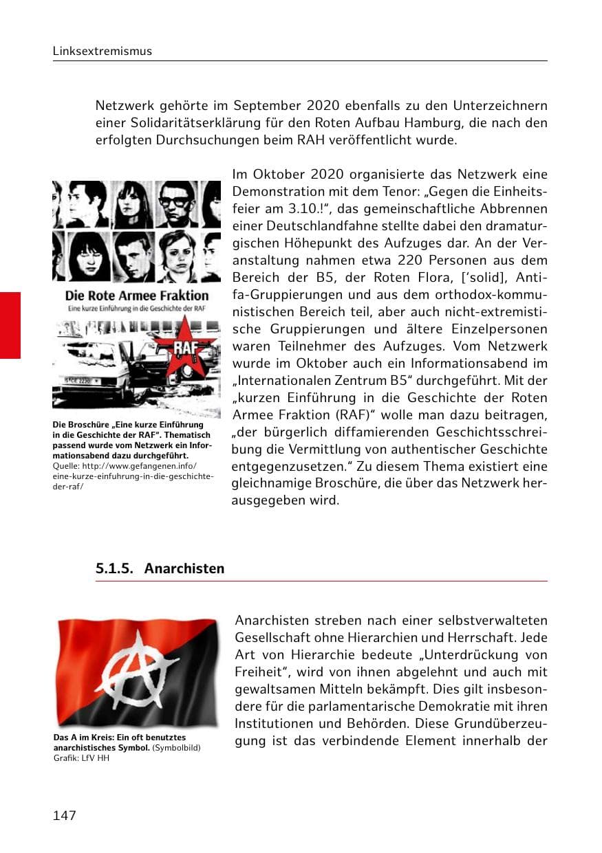 Seite 147 des Verfassungsschutzbericht 2020 Hamburg