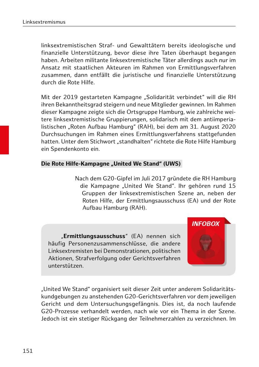 Seite 151 des Verfassungsschutzbericht 2020 Hamburg