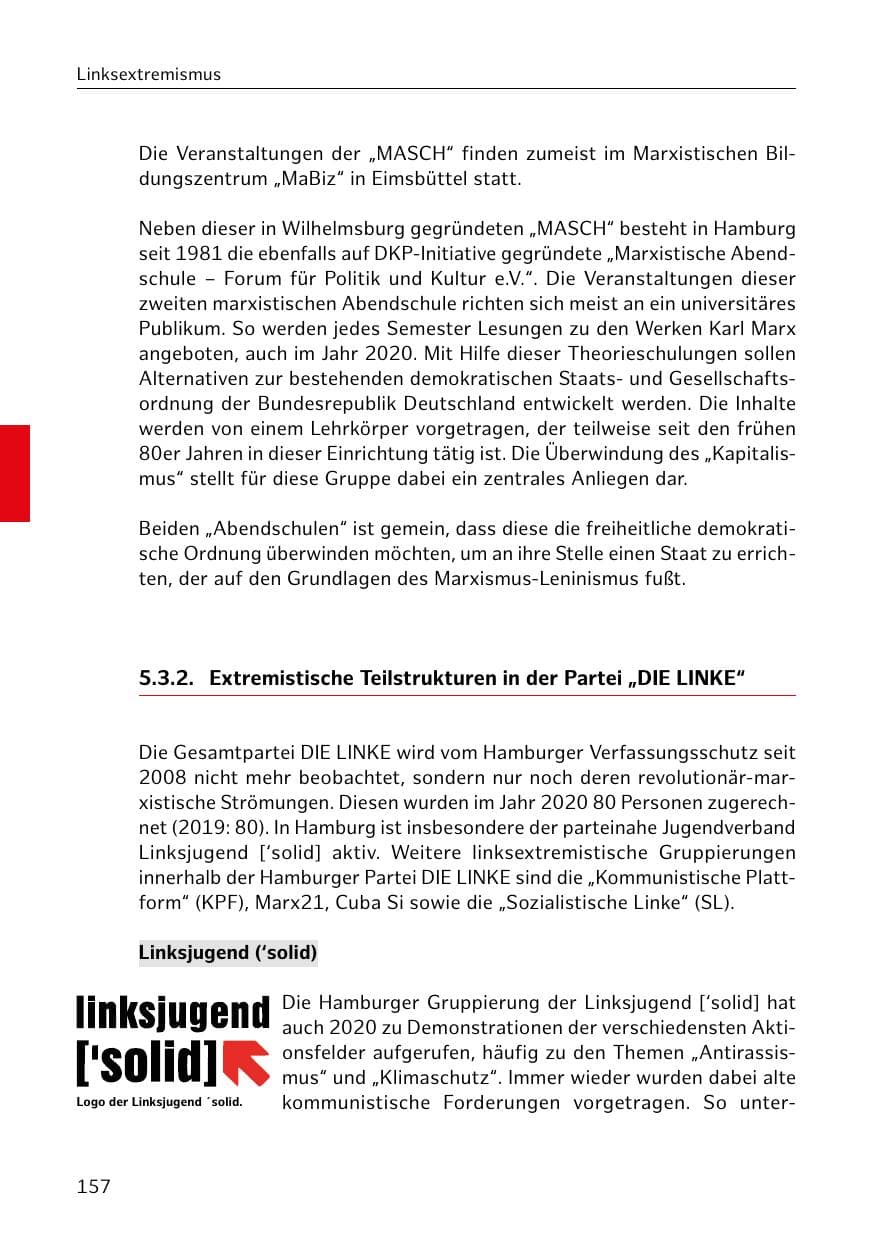 Seite 157 des Verfassungsschutzbericht 2020 Hamburg