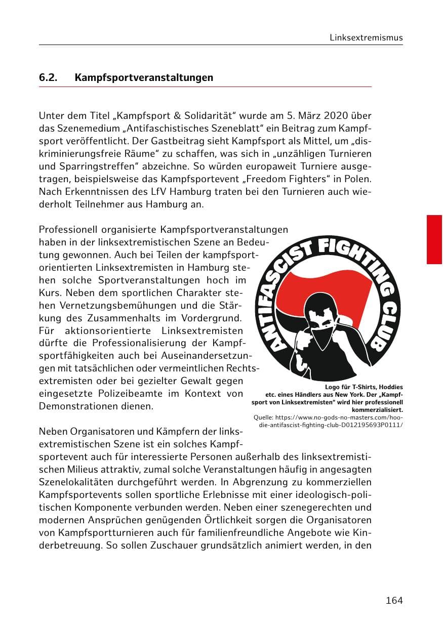 Seite 164 des Verfassungsschutzbericht 2020 Hamburg