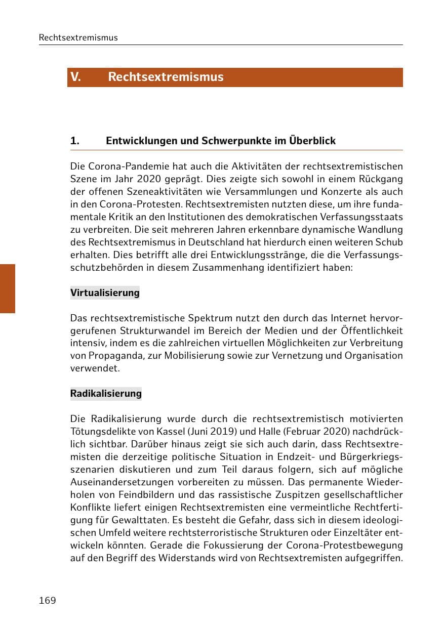 Seite 169 des Verfassungsschutzbericht 2020 Hamburg