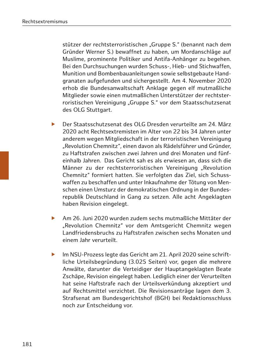 Seite 181 des Verfassungsschutzbericht 2020 Hamburg