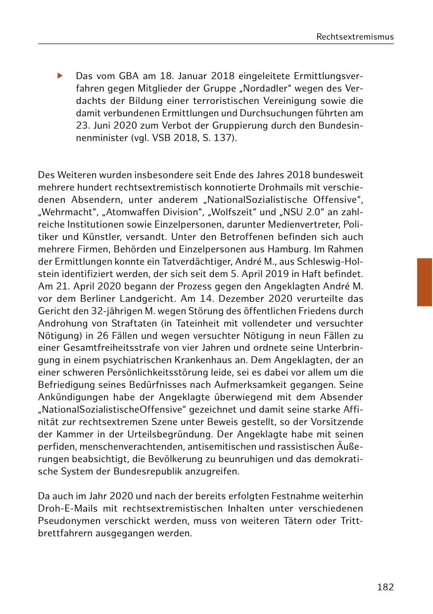 Seite 182 des Verfassungsschutzbericht 2020 Hamburg