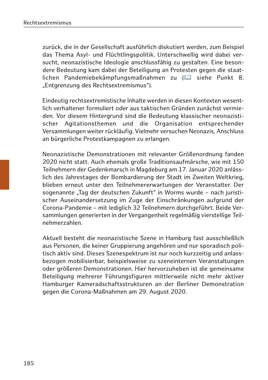 Seite 185 des Verfassungsschutzbericht 2020 Hamburg