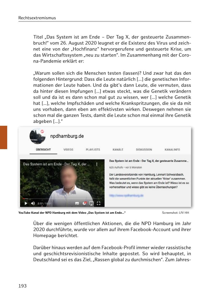 Seite 193 des Verfassungsschutzbericht 2020 Hamburg