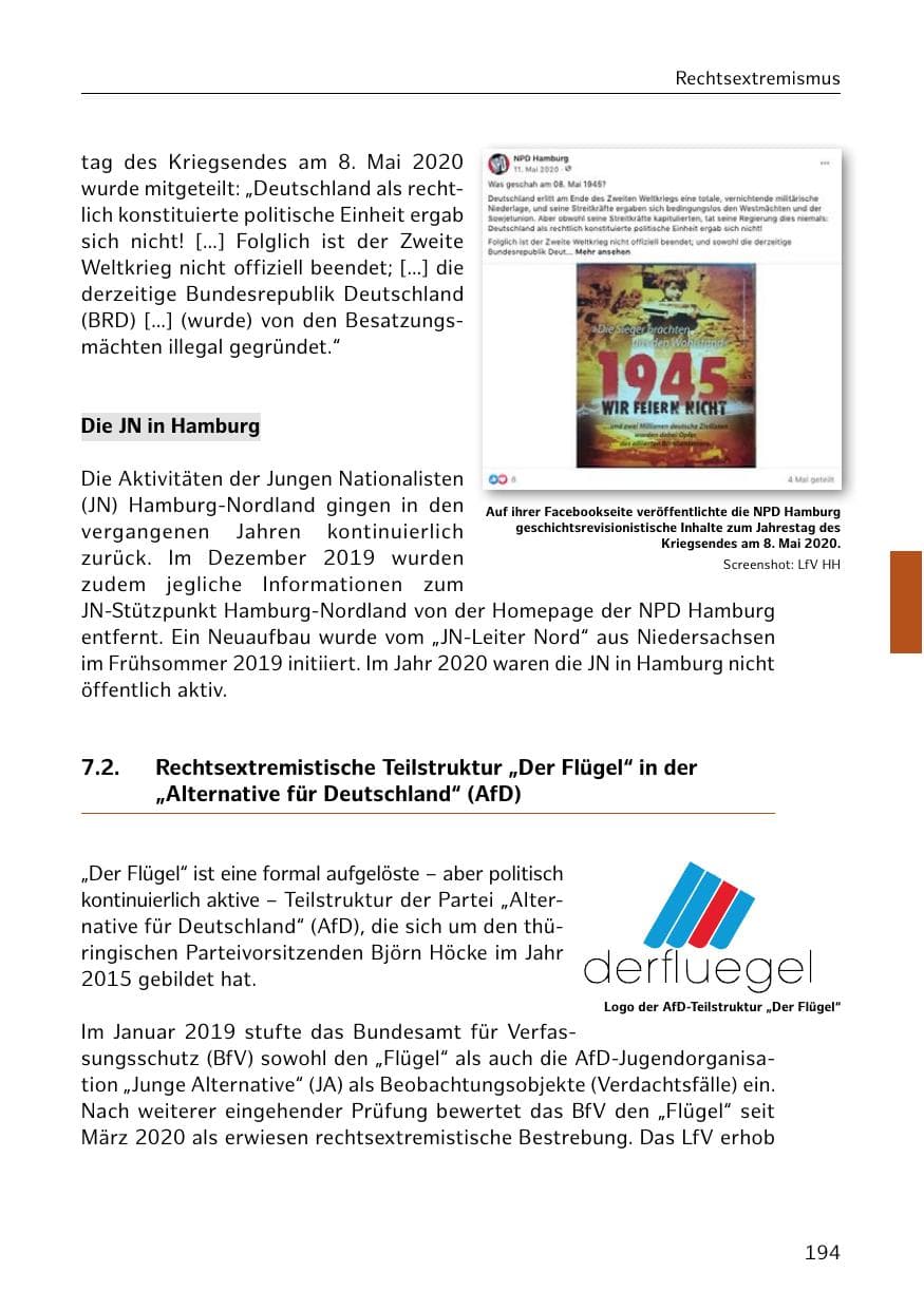 Seite 194 des Verfassungsschutzbericht 2020 Hamburg