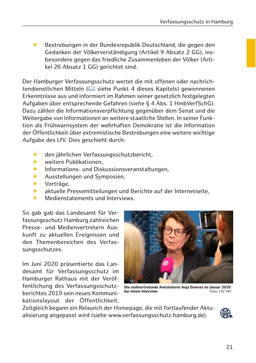 Seite 21 des Verfassungsschutzbericht 2020 Hamburg