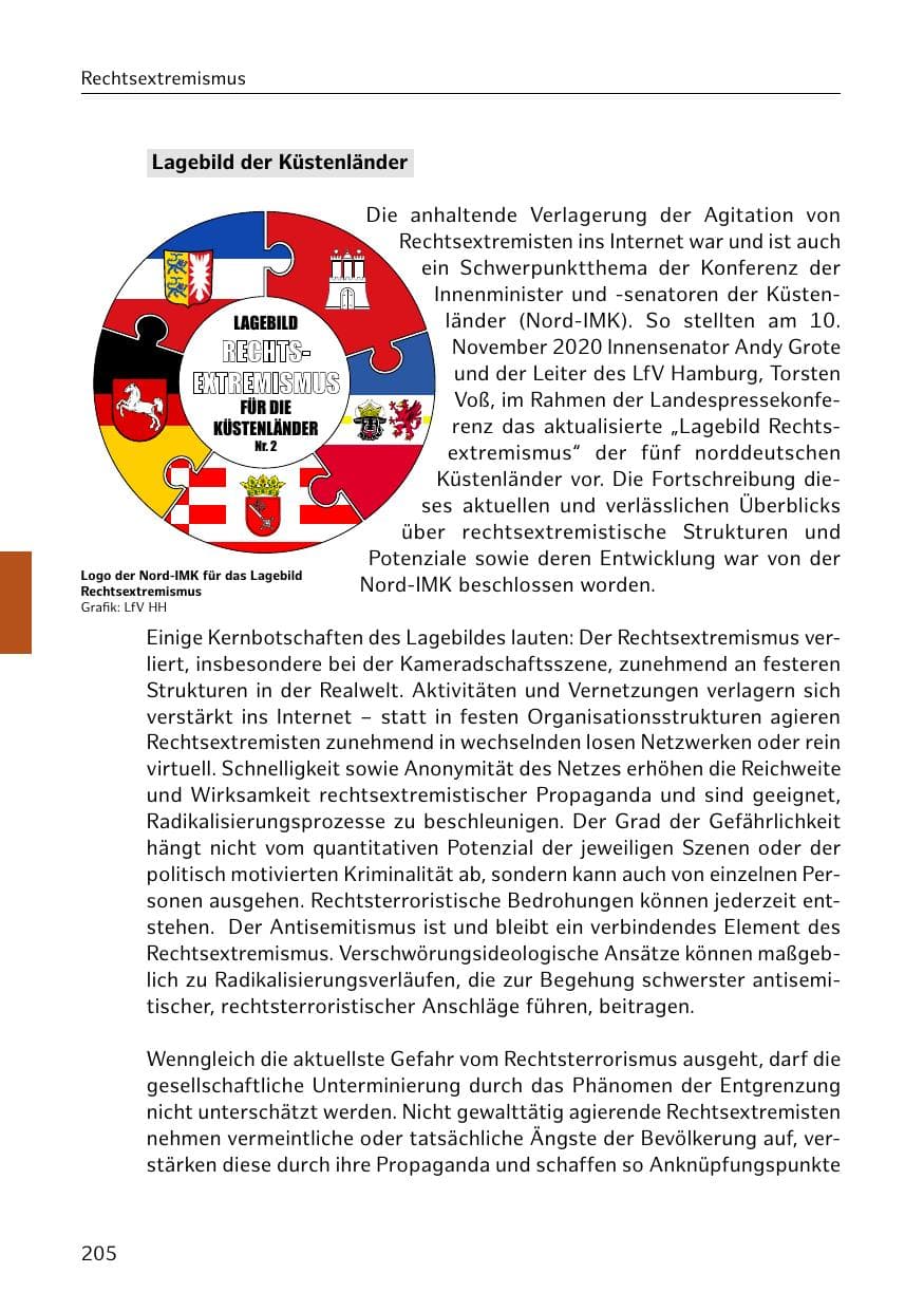 Seite 205 des Verfassungsschutzbericht 2020 Hamburg