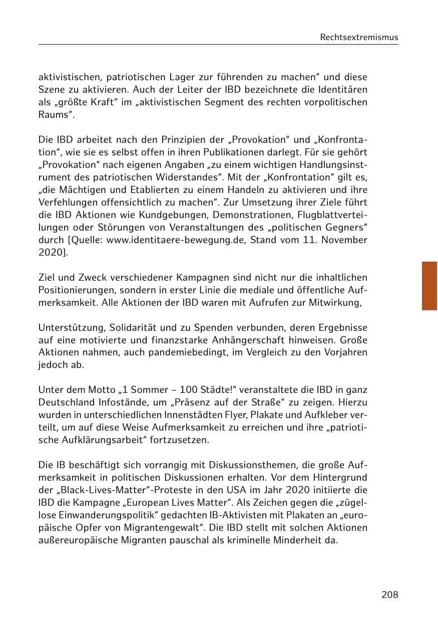Seite 208 des Verfassungsschutzbericht 2020 Hamburg