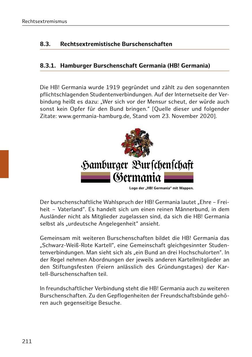 Seite 211 des Verfassungsschutzbericht 2020 Hamburg