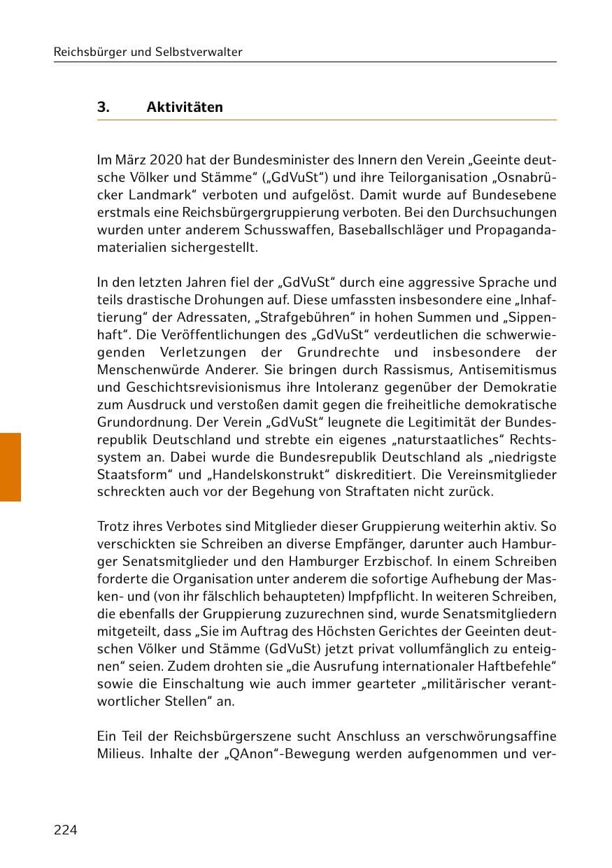 Seite 224 des Verfassungsschutzbericht 2020 Hamburg