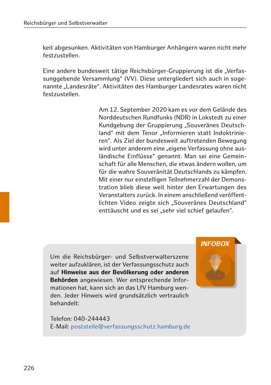 Seite 226 des Verfassungsschutzbericht 2020 Hamburg