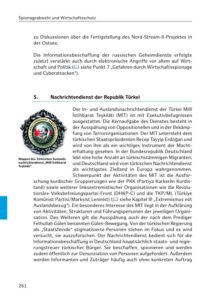 Seite 261 des Verfassungsschutzbericht 2020 Hamburg