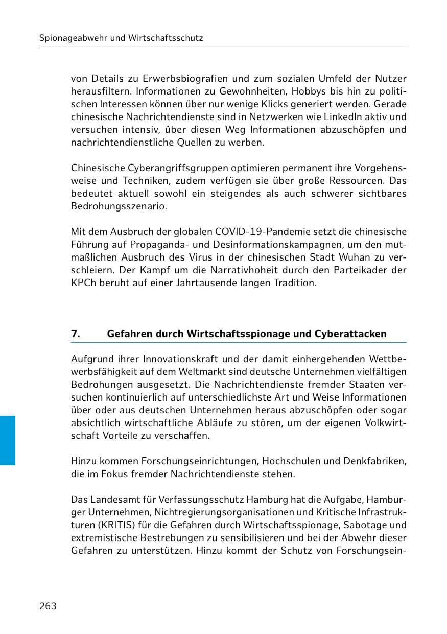 Seite 263 des Verfassungsschutzbericht 2020 Hamburg