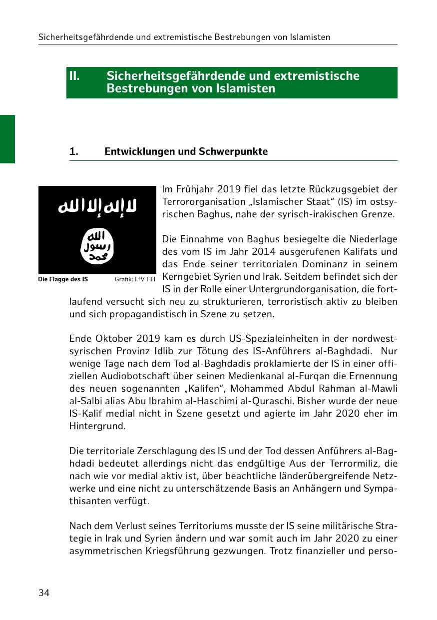 Seite 34 des Verfassungsschutzbericht 2020 Hamburg