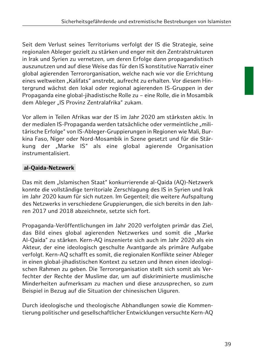 Seite 39 des Verfassungsschutzbericht 2020 Hamburg