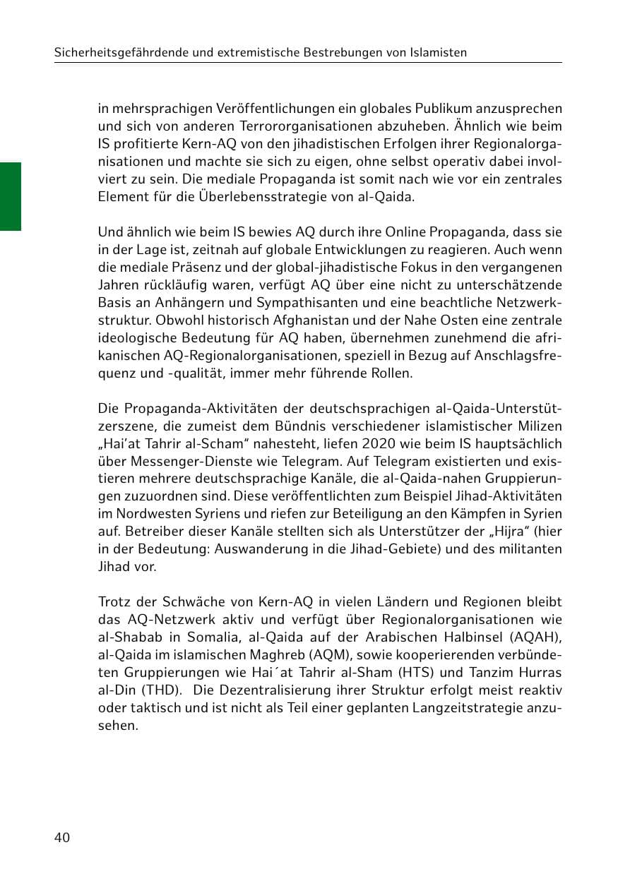 Seite 40 des Verfassungsschutzbericht 2020 Hamburg