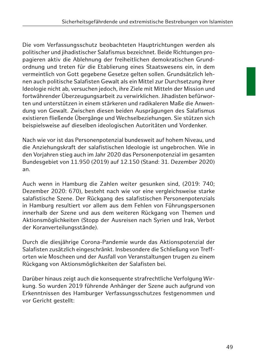 Seite 49 des Verfassungsschutzbericht 2020 Hamburg