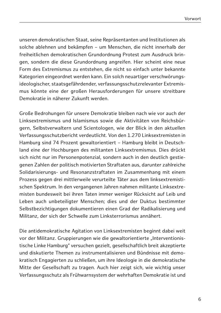 Seite 6 des Verfassungsschutzbericht 2020 Hamburg