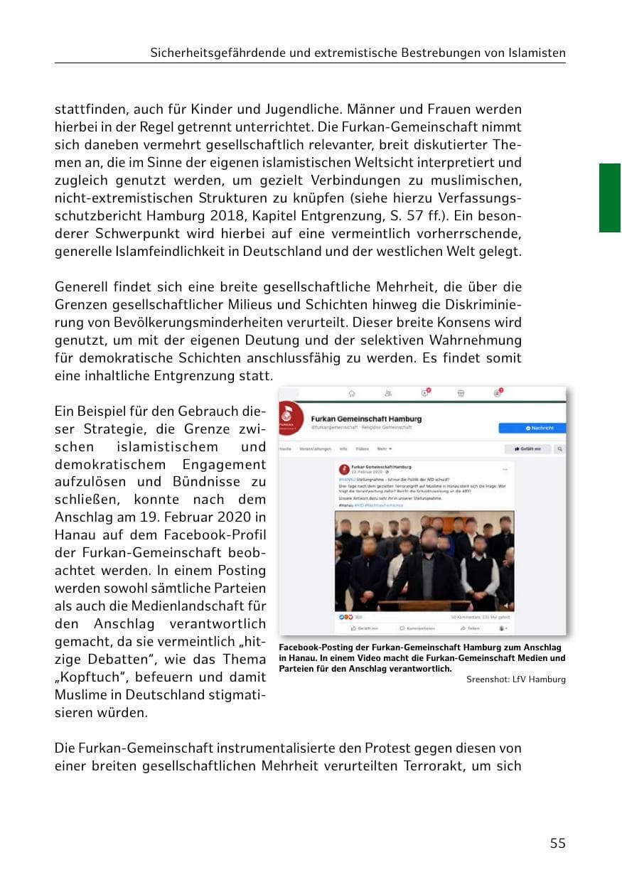 Seite 55 des Verfassungsschutzbericht 2020 Hamburg