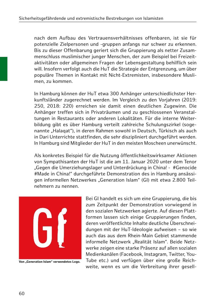 Seite 60 des Verfassungsschutzbericht 2020 Hamburg