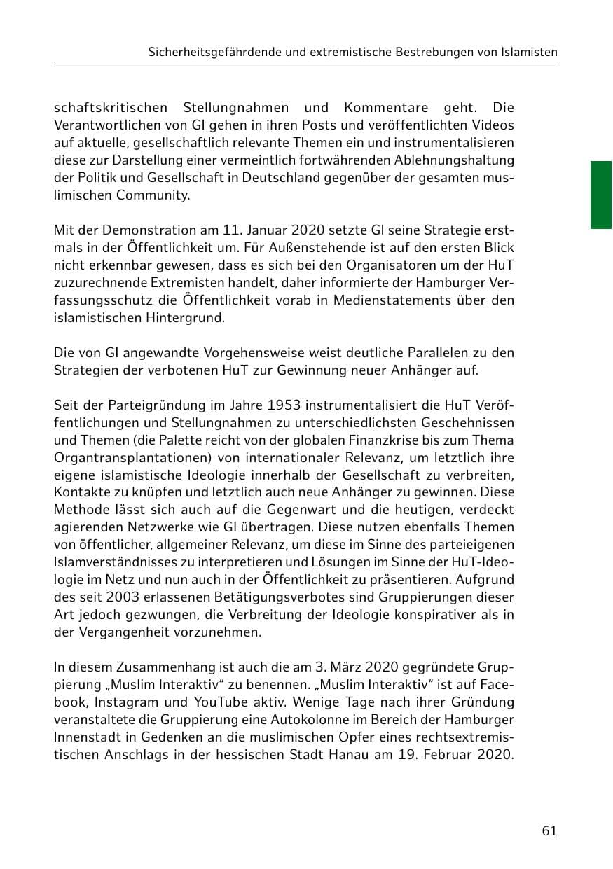 Seite 61 des Verfassungsschutzbericht 2020 Hamburg