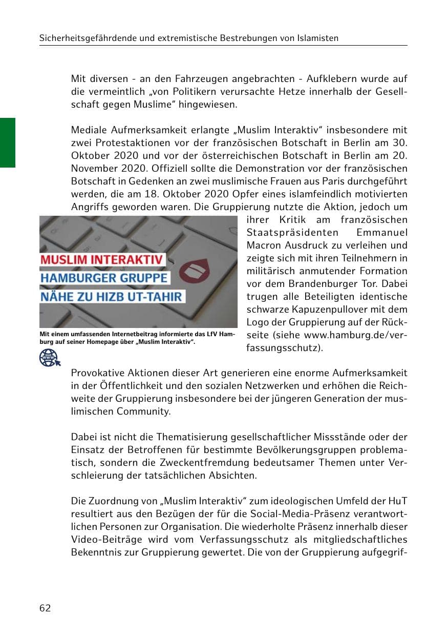 Seite 62 des Verfassungsschutzbericht 2020 Hamburg