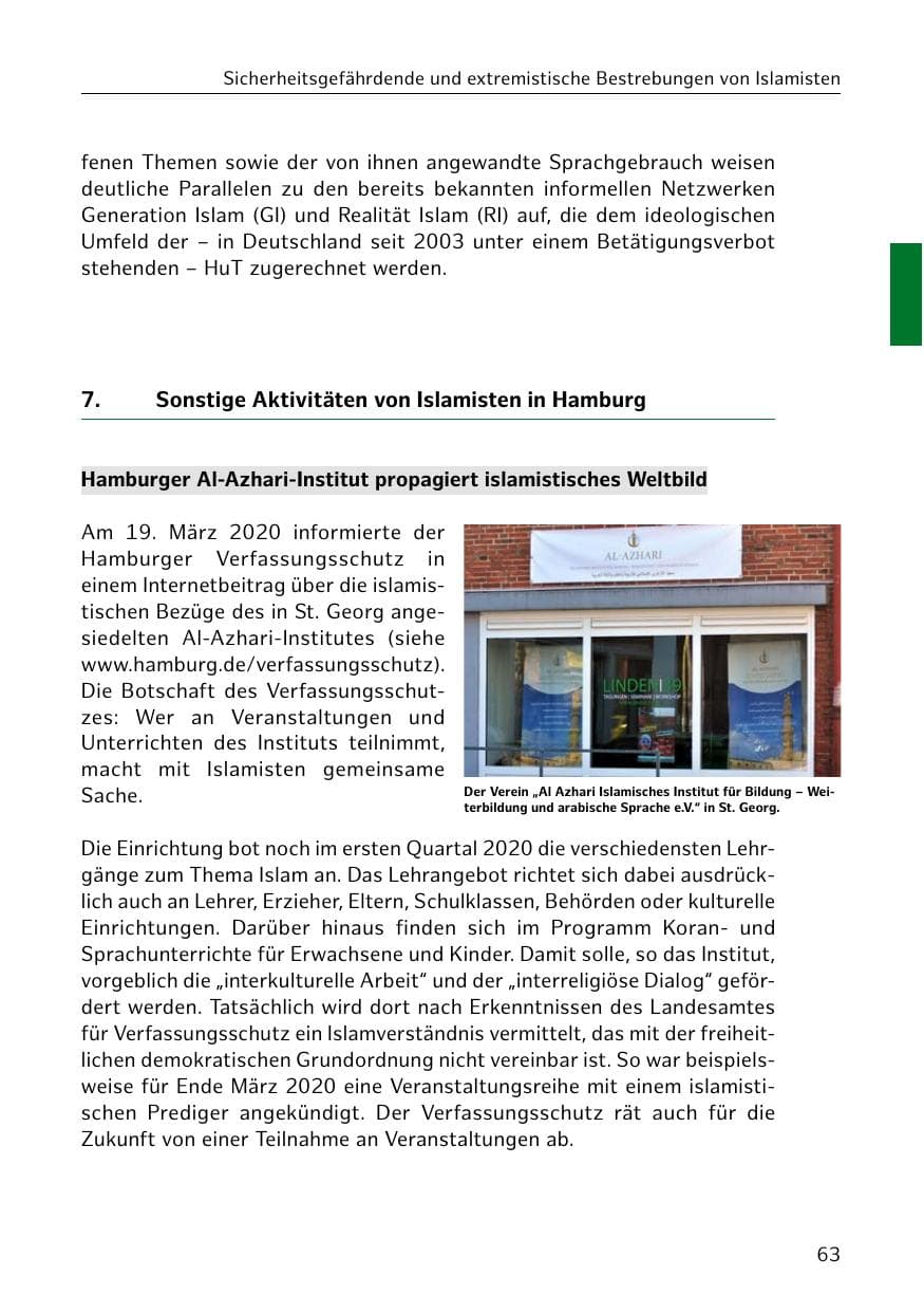 Seite 63 des Verfassungsschutzbericht 2020 Hamburg