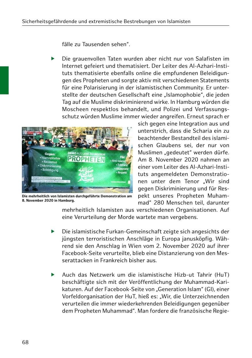 Seite 68 des Verfassungsschutzbericht 2020 Hamburg