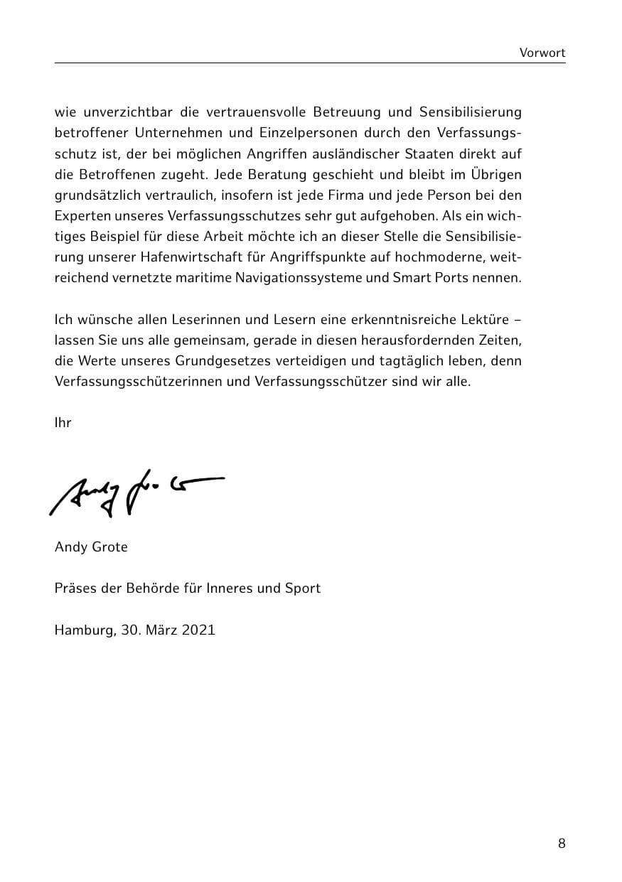 Seite 8 des Verfassungsschutzbericht 2020 Hamburg