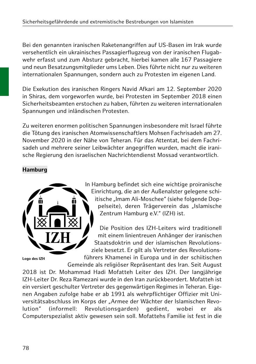 Seite 78 des Verfassungsschutzbericht 2020 Hamburg