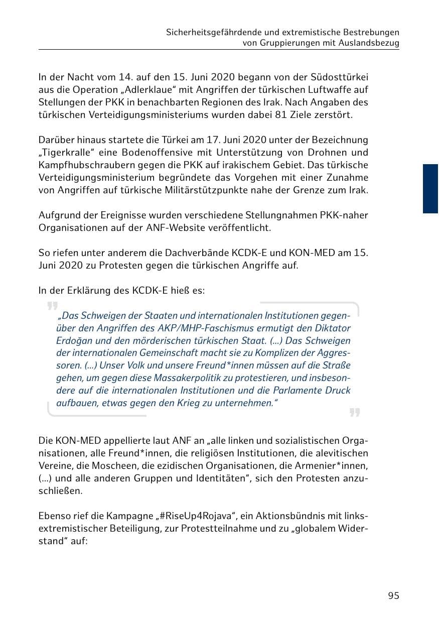 Seite 95 des Verfassungsschutzbericht 2020 Hamburg