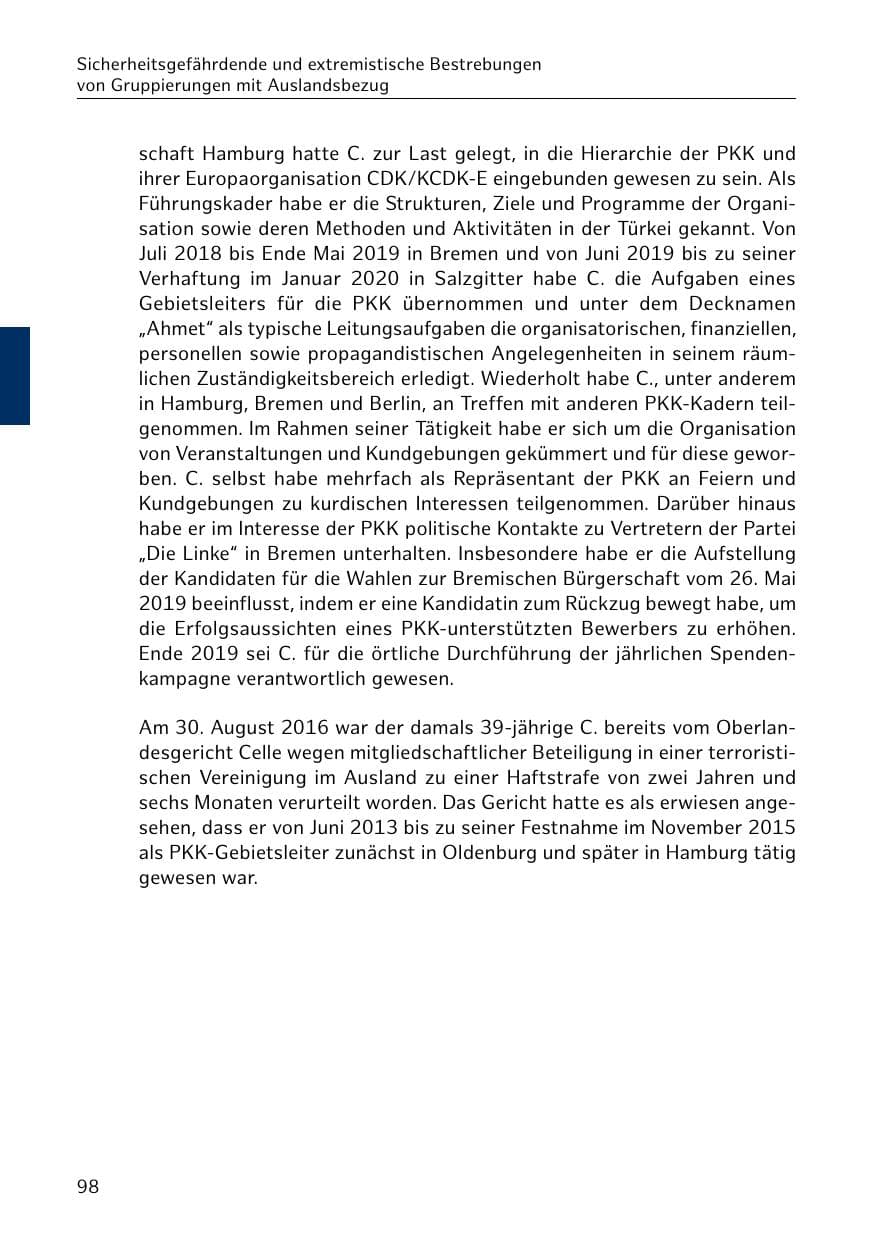 Seite 98 des Verfassungsschutzbericht 2020 Hamburg