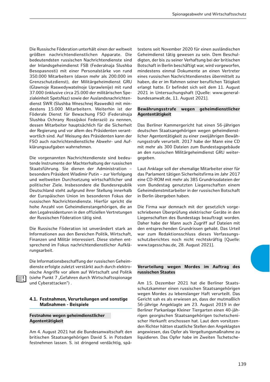 Seite 139 des Verfassungsschutzbericht 2021 Hamburg