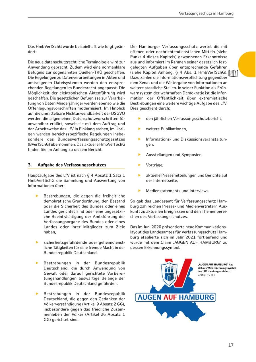 Seite 17 des Verfassungsschutzbericht 2021 Hamburg